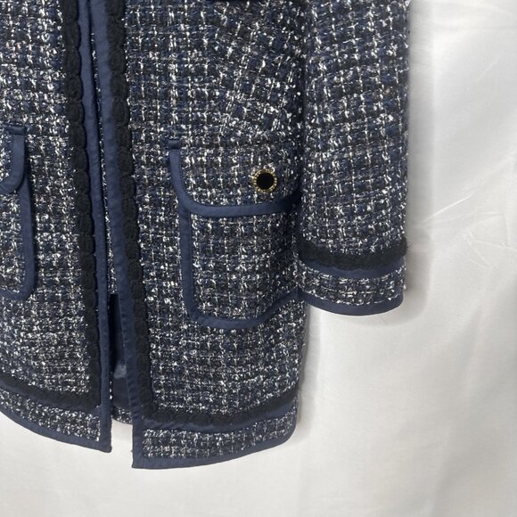 Tory Burch Anabelle Tweed Blazer Jacket Sz 2 Blue Black Gold Buttons academia - Picture 5 of 13